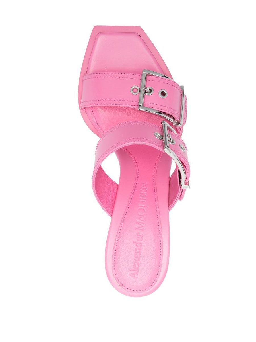 Alexander McQueen Rose Pink Buckle Detail Sandals Calf Leather For Women Luxury Edition
