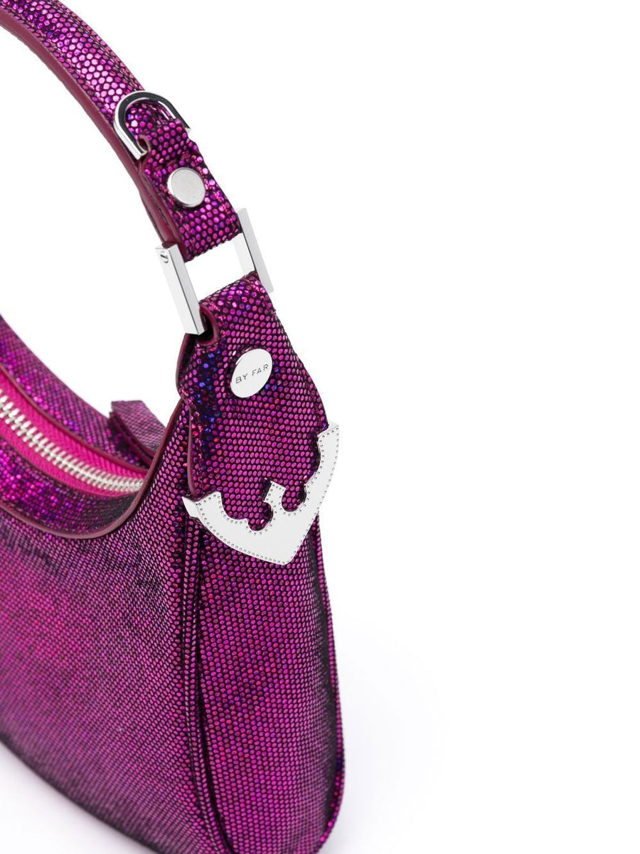 By Far Pre Cosmo Shoulder Bag Fuchsia Goat Skin With Metallic Finish Adjustable Handle And Detachable Strap Women