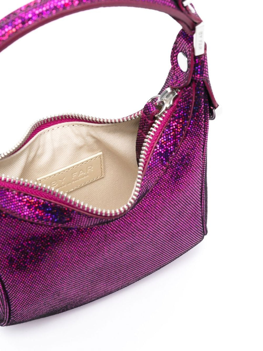 By Far Pre Cosmo Shoulder Bag Fuchsia Goat Skin With Metallic Finish Adjustable Handle And Detachable Strap Women