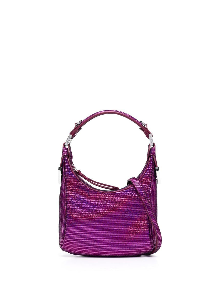 By Far Pre Cosmo Shoulder Bag Fuchsia Goat Skin With Metallic Finish Adjustable Handle And Detachable Strap Women