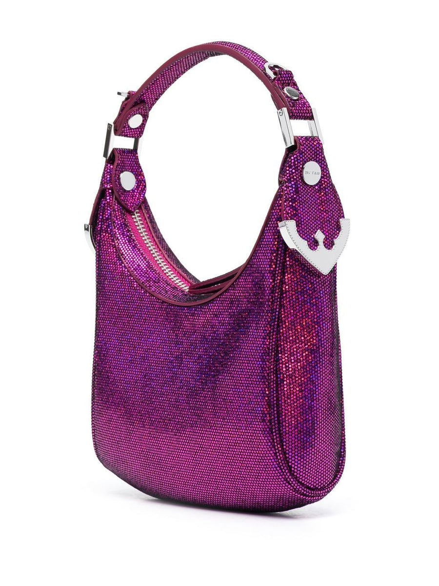 By Far Pre Cosmo Shoulder Bag Fuchsia Goat Skin With Metallic Finish Adjustable Handle And Detachable Strap Women