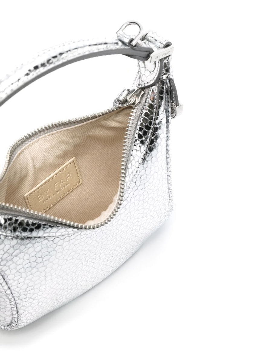 Cosmo Metallic Top Handle Bag By Far Pre Goatskin Silver Compact Day To Evening For Women