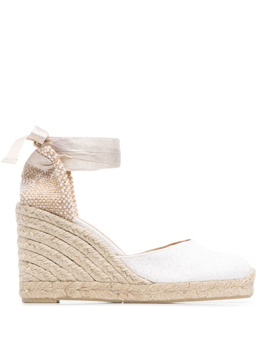 Castañer Carina Elegant Wedge Espadrilles For Women, 95mm Platform, Braided Raffia, Off White