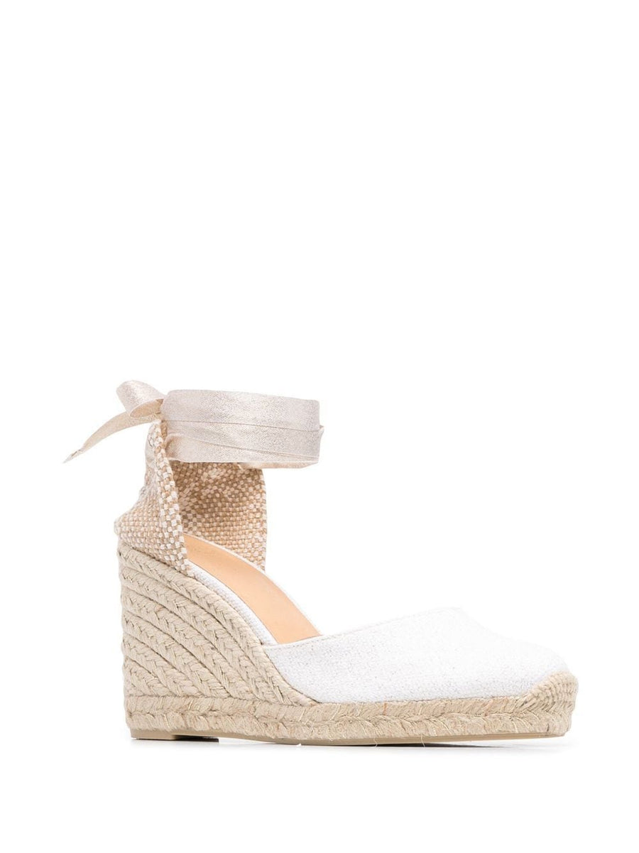 Castañer Carina Elegant Wedge Espadrilles For Women, 95mm Platform, Braided Raffia, Off White