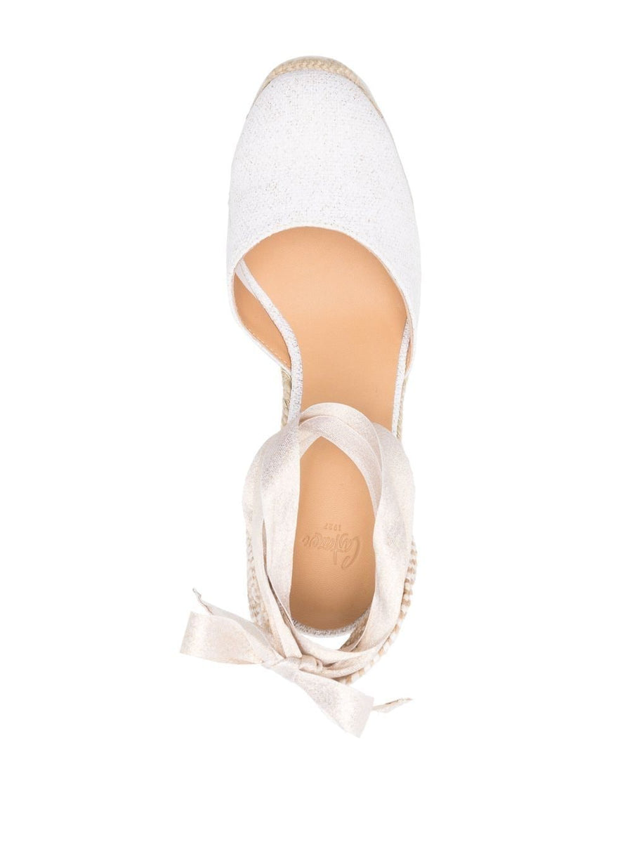 Castañer Carina Elegant Wedge Espadrilles For Women, 95mm Platform, Braided Raffia, Off White