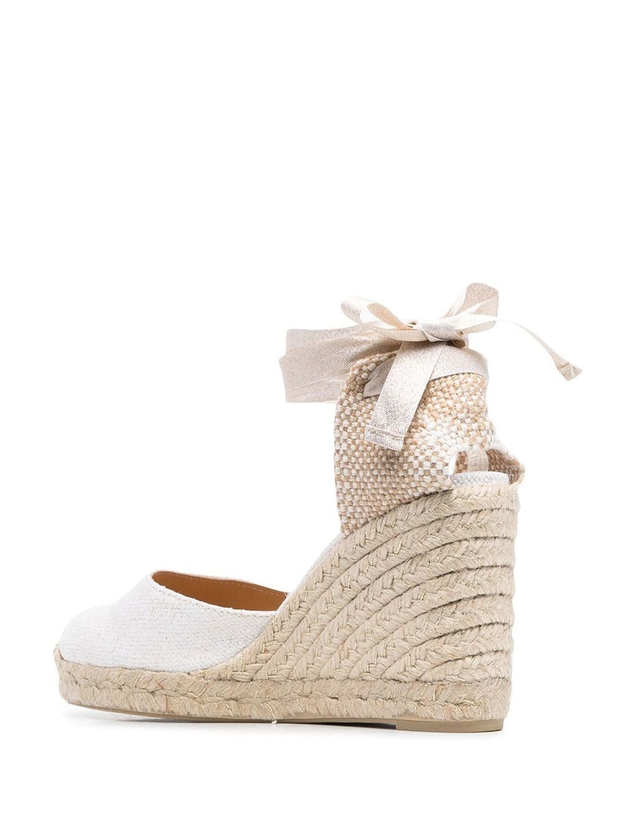 Castañer Carina Elegant Wedge Espadrilles For Women, 95mm Platform, Braided Raffia, Off White