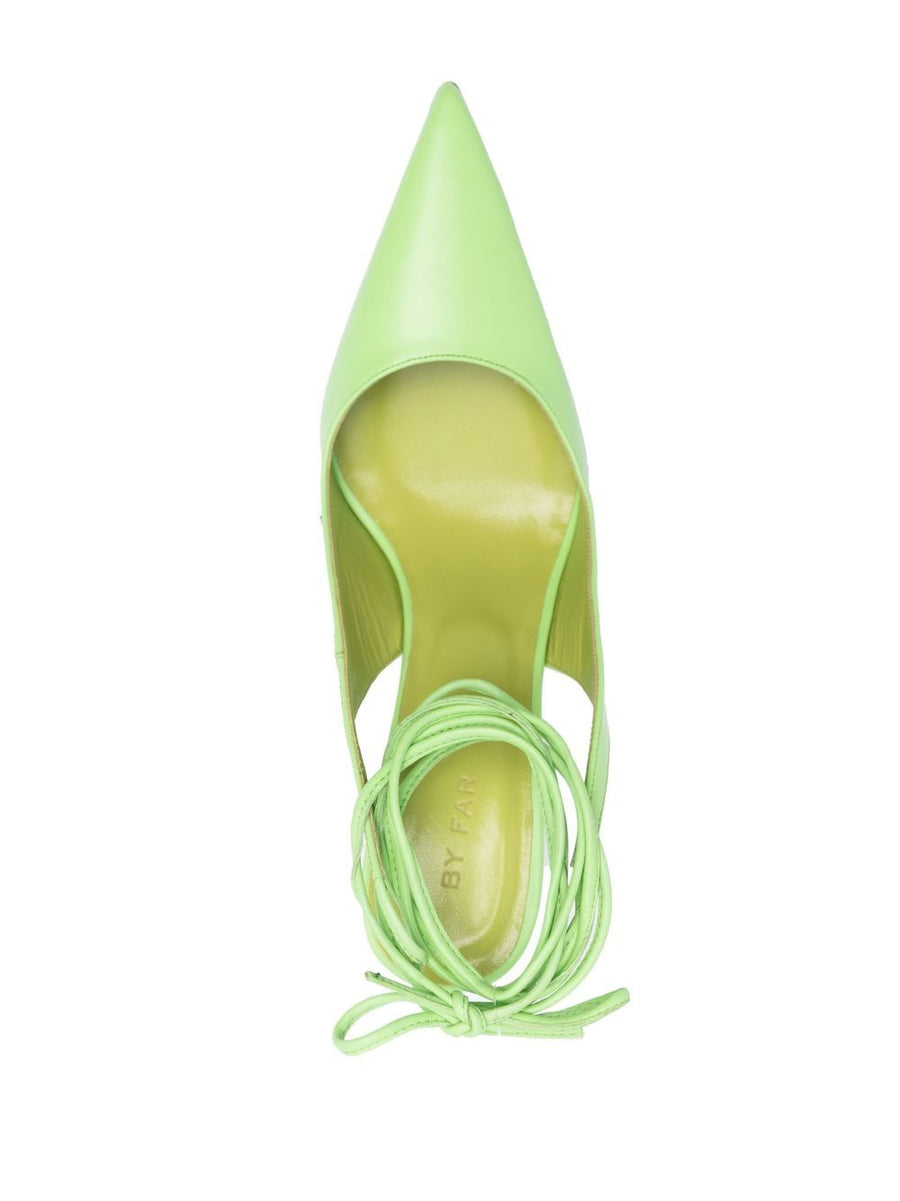 By Far Pre Vaughn Pumps With Back Strap Square Toe Two Straps Luxurious Green Calf Leather Wedge Heels For Women
