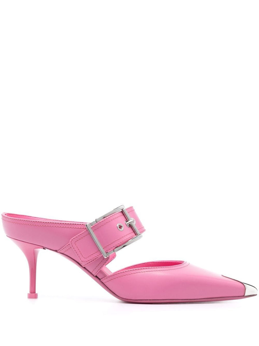Alexander McQueen 75mm Metallic Toe Cap Mules For Women Bubblegum Pink Calf Leather