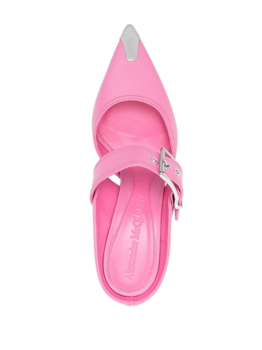 Alexander McQueen 75mm Metallic Toe Cap Mules For Women Bubblegum Pink Calf Leather