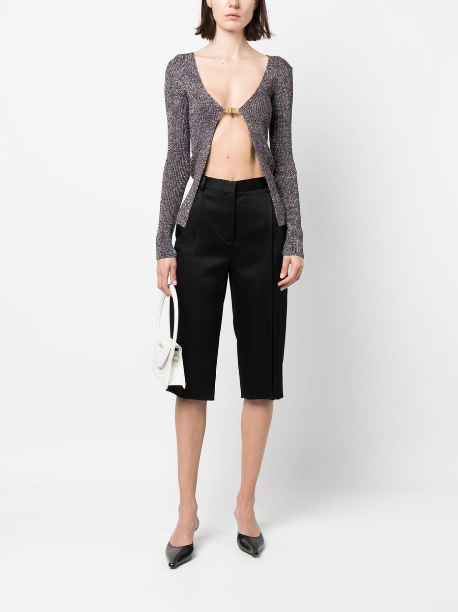 GCDS Logo Lurex Cardigan For Women With Glitter Detailing Luxurious Grey Knit Topwear