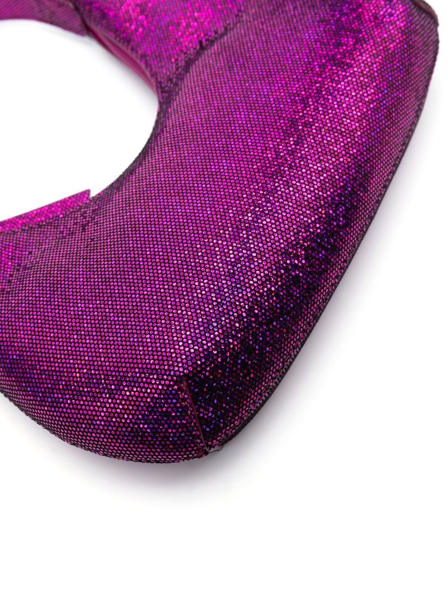 By Far Pre Glitter Detail Shoulder Bag For Women Fuchsia Goat Skin Compact Top Zip Evening Bag