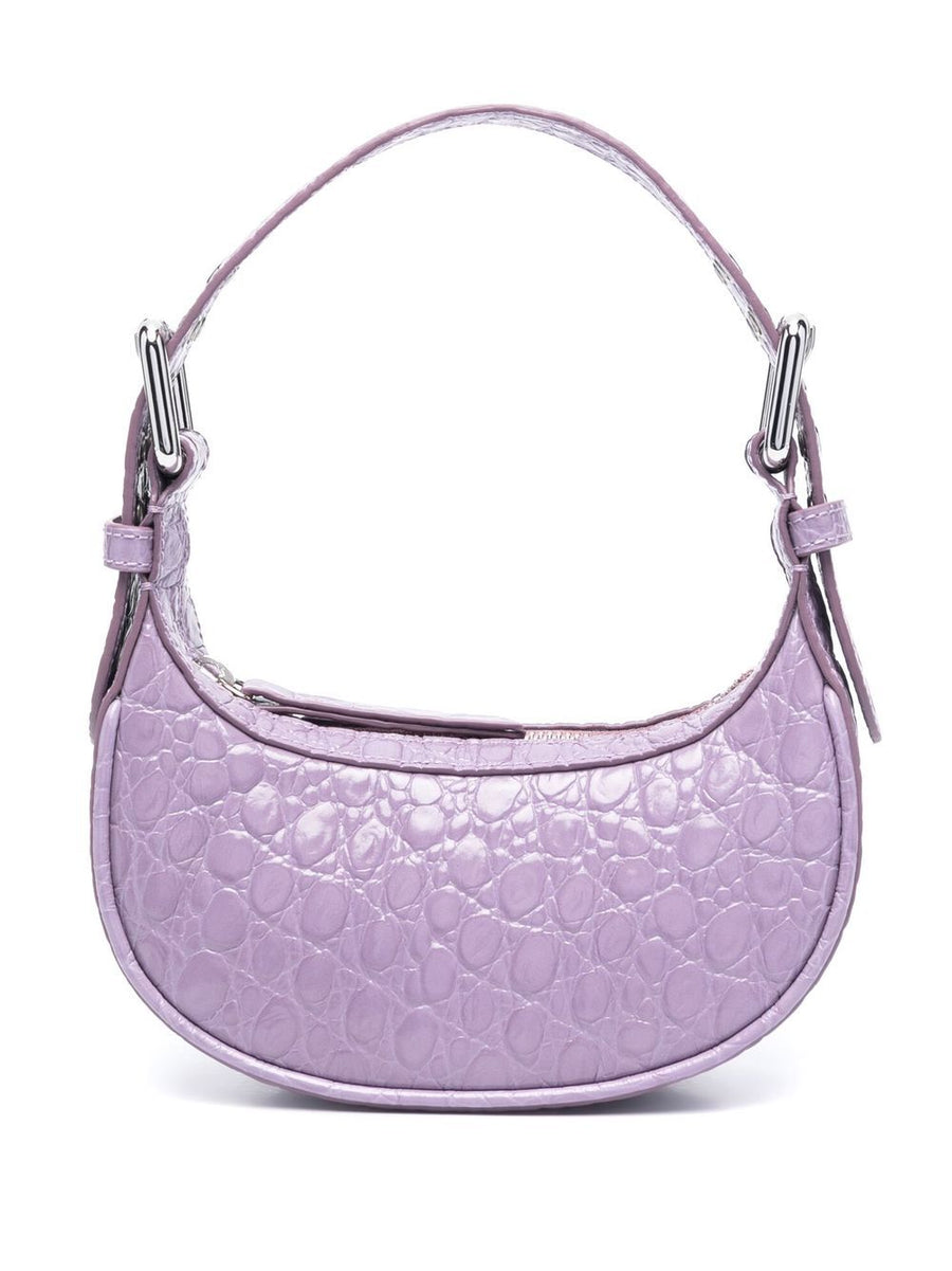 By Far Pre Mini Soho Crocodile Embossed Shoulder Bag Violet Calf Leather For Women Everyday Luxury