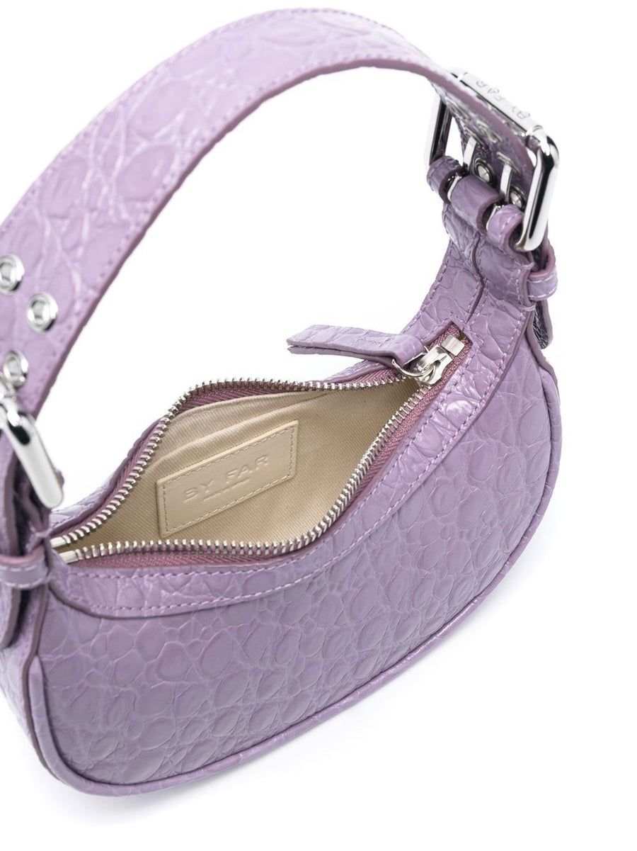 By Far Pre Mini Soho Crocodile Embossed Shoulder Bag Violet Calf Leather For Women Everyday Luxury
