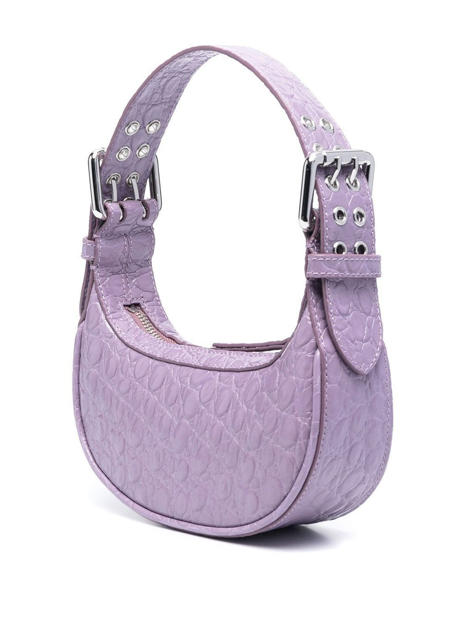 By Far Pre Mini Soho Crocodile Embossed Shoulder Bag Violet Calf Leather For Women Everyday Luxury
