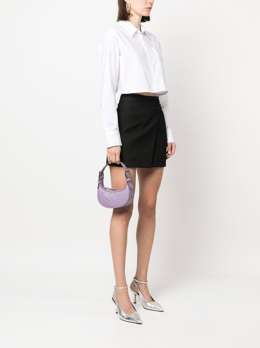 By Far Pre Mini Soho Crocodile Embossed Shoulder Bag Violet Calf Leather For Women Everyday Luxury
