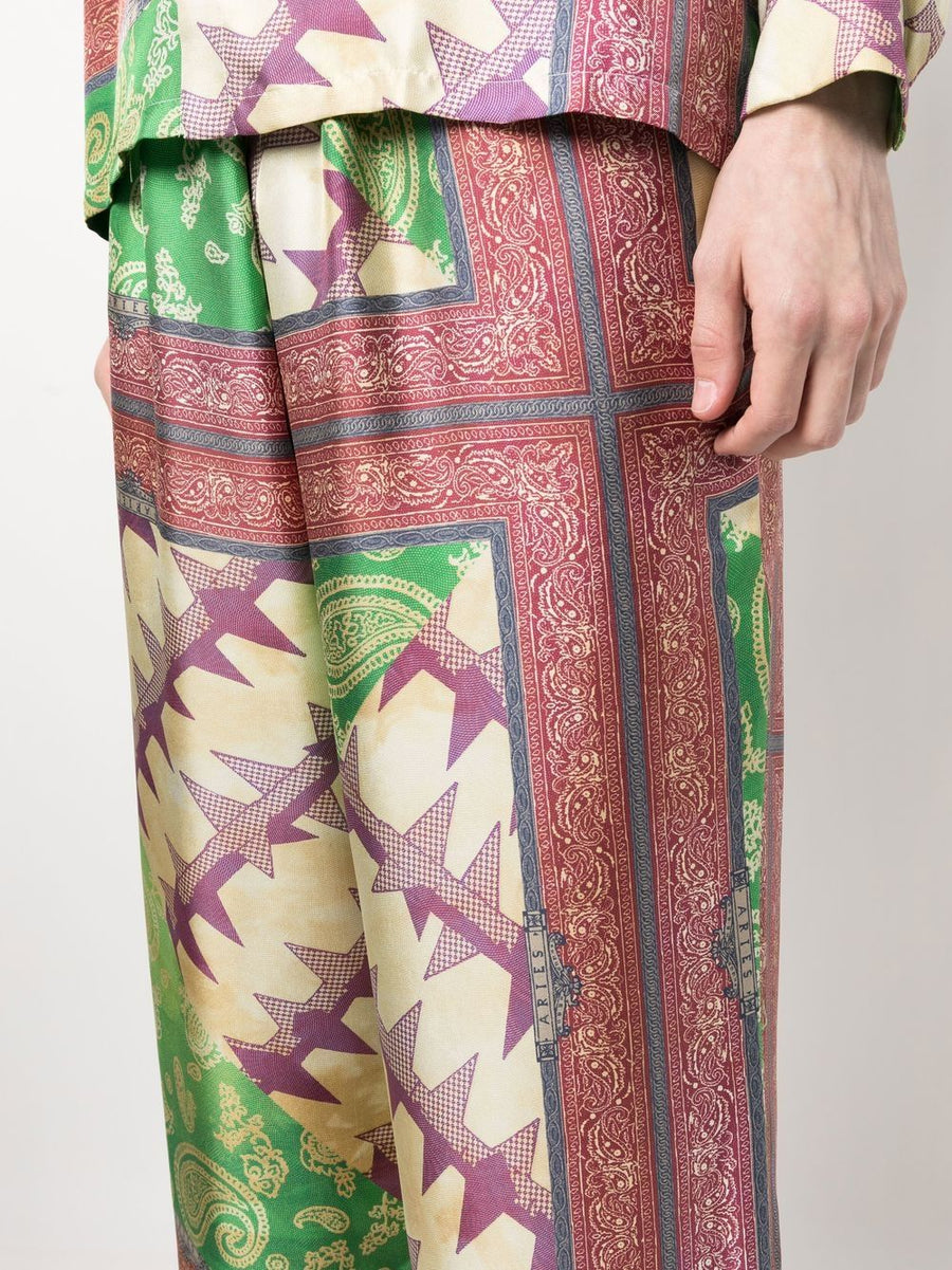 Aries Printed Silk Trousers For Men Wide Leg Comfort