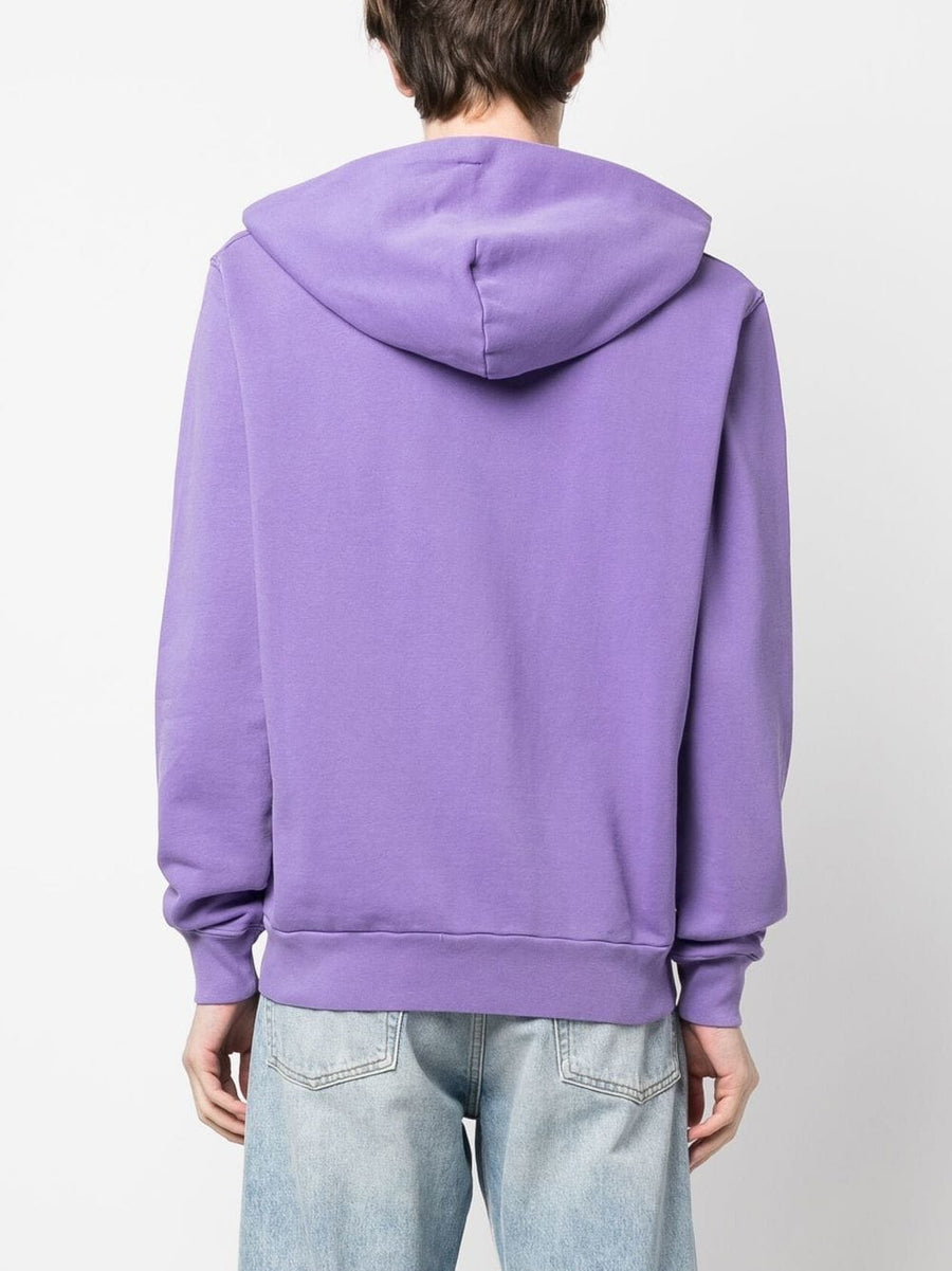 Autry Logo Cotton Hoodie Front Zip With Logo Applique Kangaroo Pockets Unisex Lilac