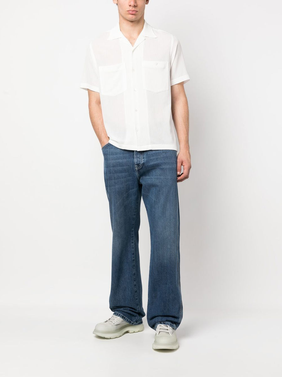 Alexander McQueen Wide Leg Panelled Jeans For Men Navy High Waist Luxury Premium Denim