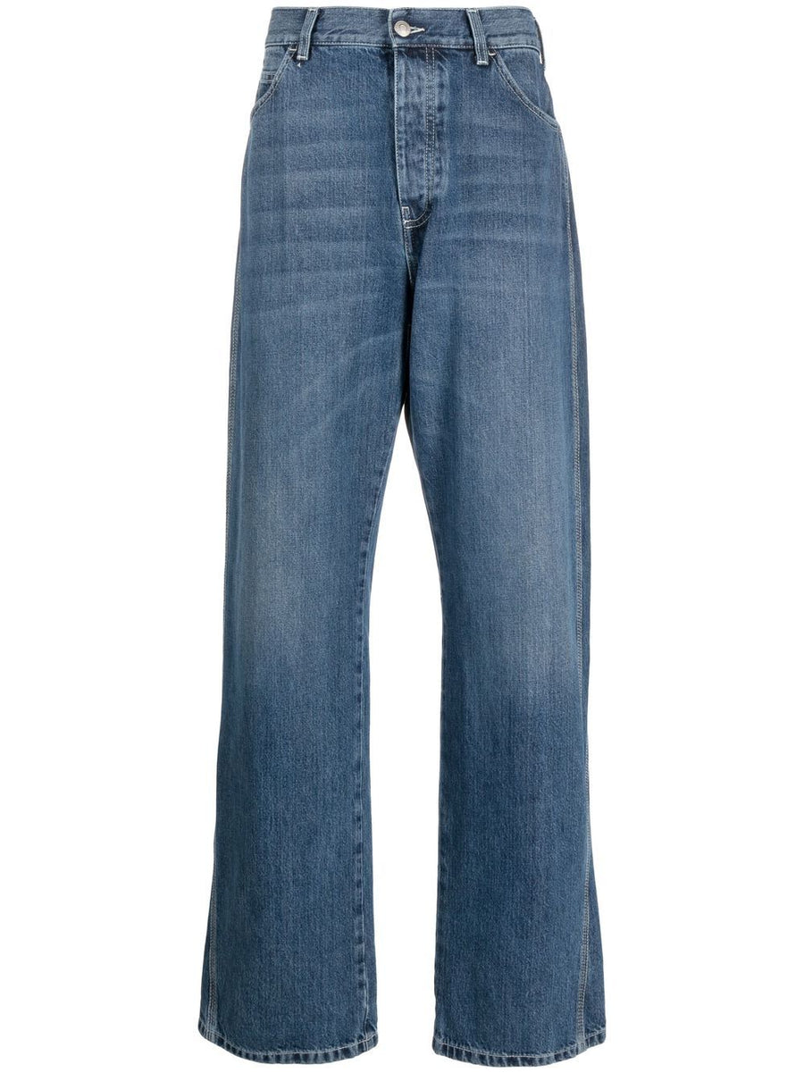 Alexander McQueen Wide Leg Panelled Jeans For Men Navy High Waist Luxury Premium Denim