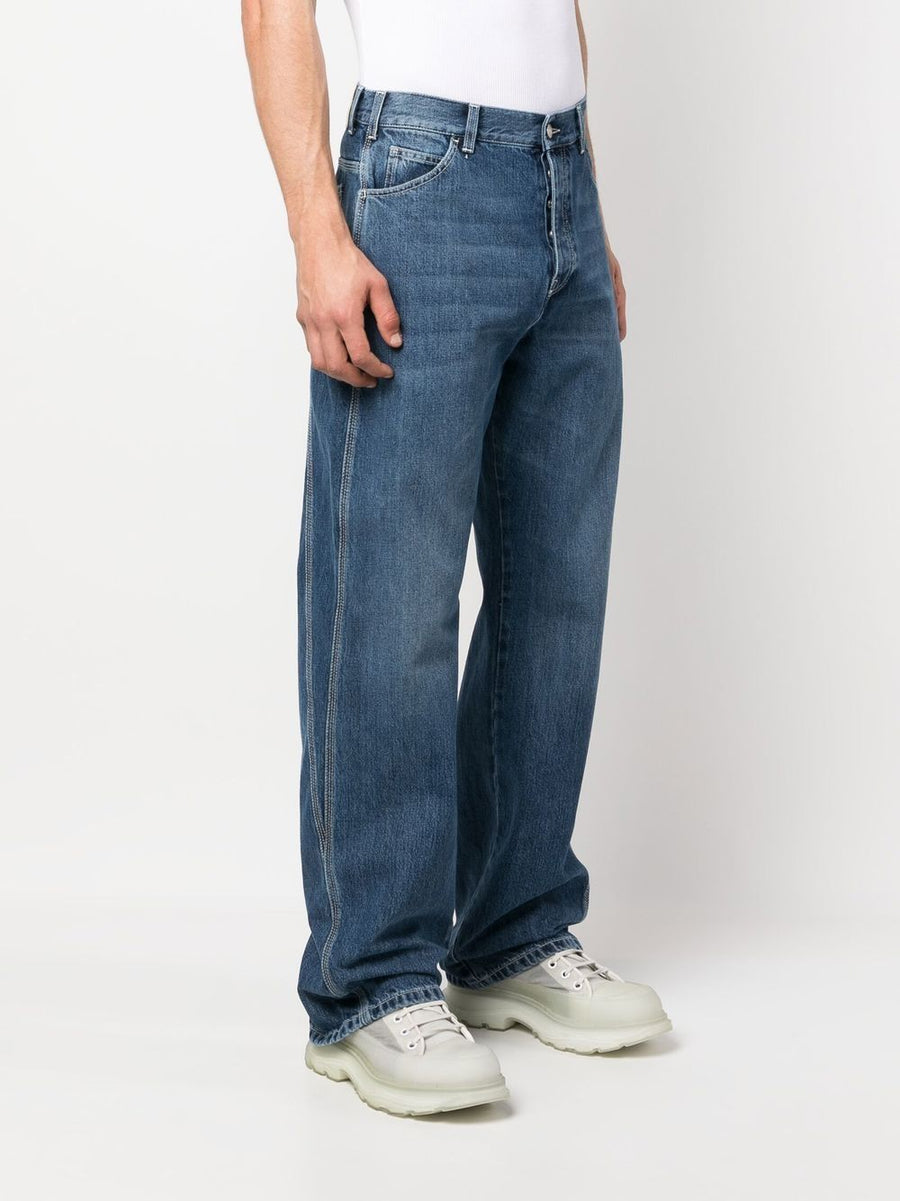 Alexander McQueen Wide Leg Panelled Jeans For Men Navy High Waist Luxury Premium Denim