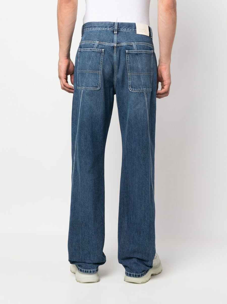 Alexander McQueen Wide Leg Panelled Jeans For Men Navy High Waist Luxury Premium Denim