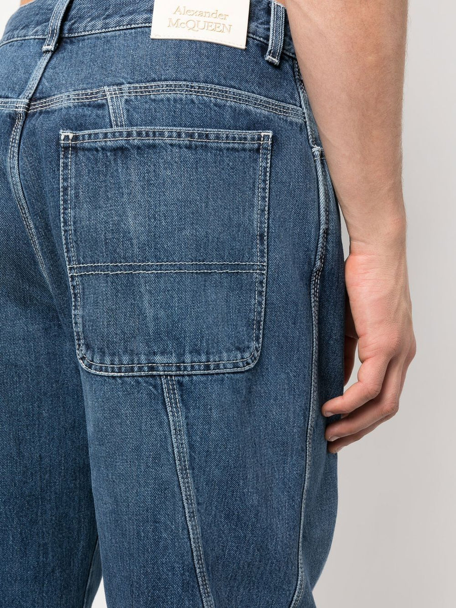 Alexander McQueen Wide Leg Panelled Jeans For Men Navy High Waist Luxury Premium Denim