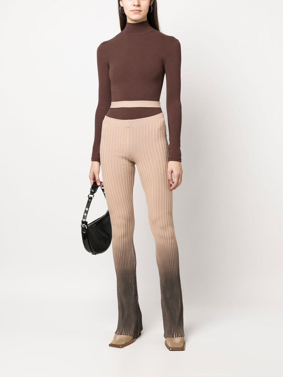 AndreAdamo Printed Cutout Trousers for Women High Waisted Ombre Flared Ribbed Luxury Tailoring