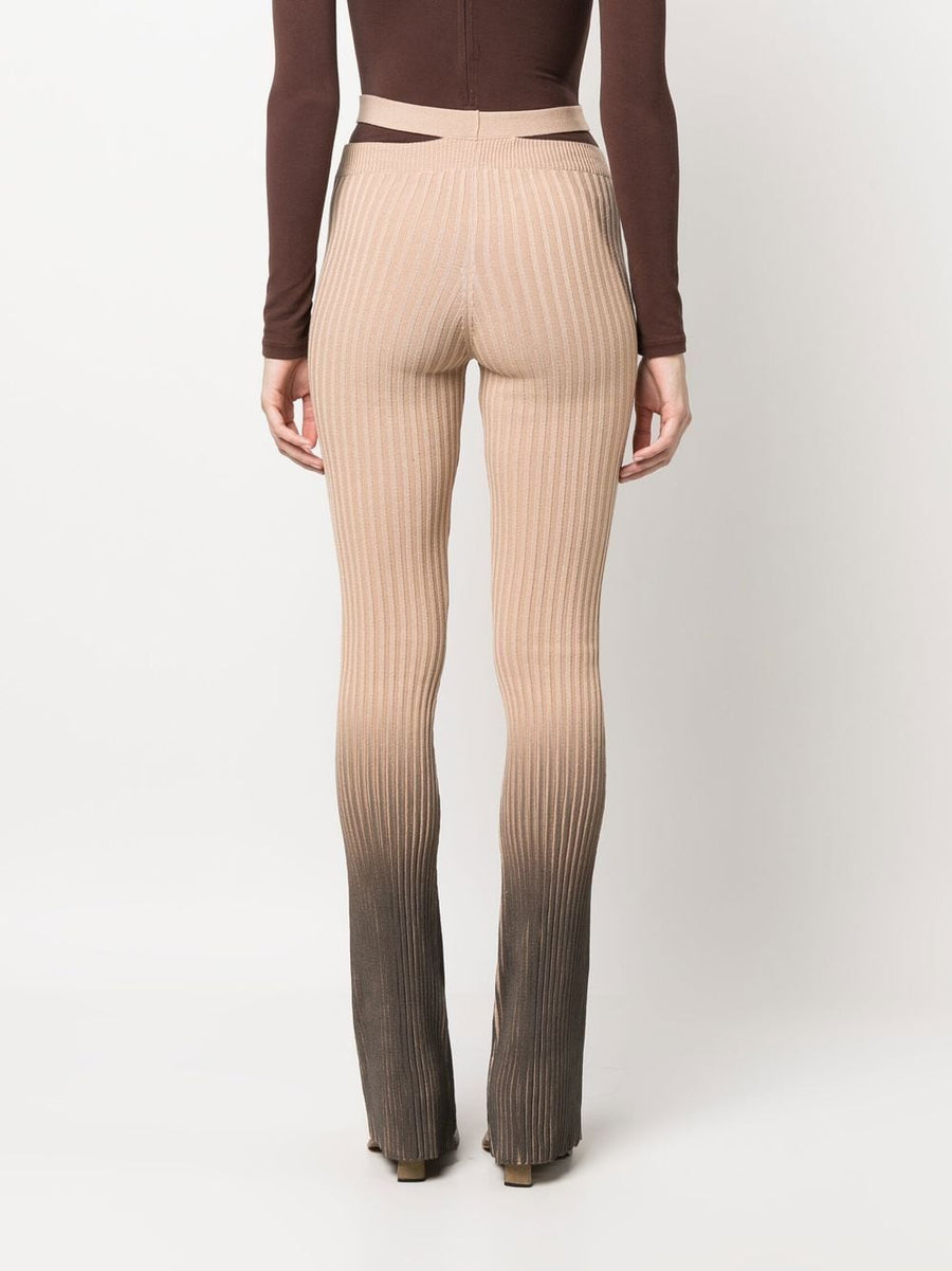AndreAdamo Printed Cutout Trousers for Women High Waisted Ombre Flared Ribbed Luxury Tailoring