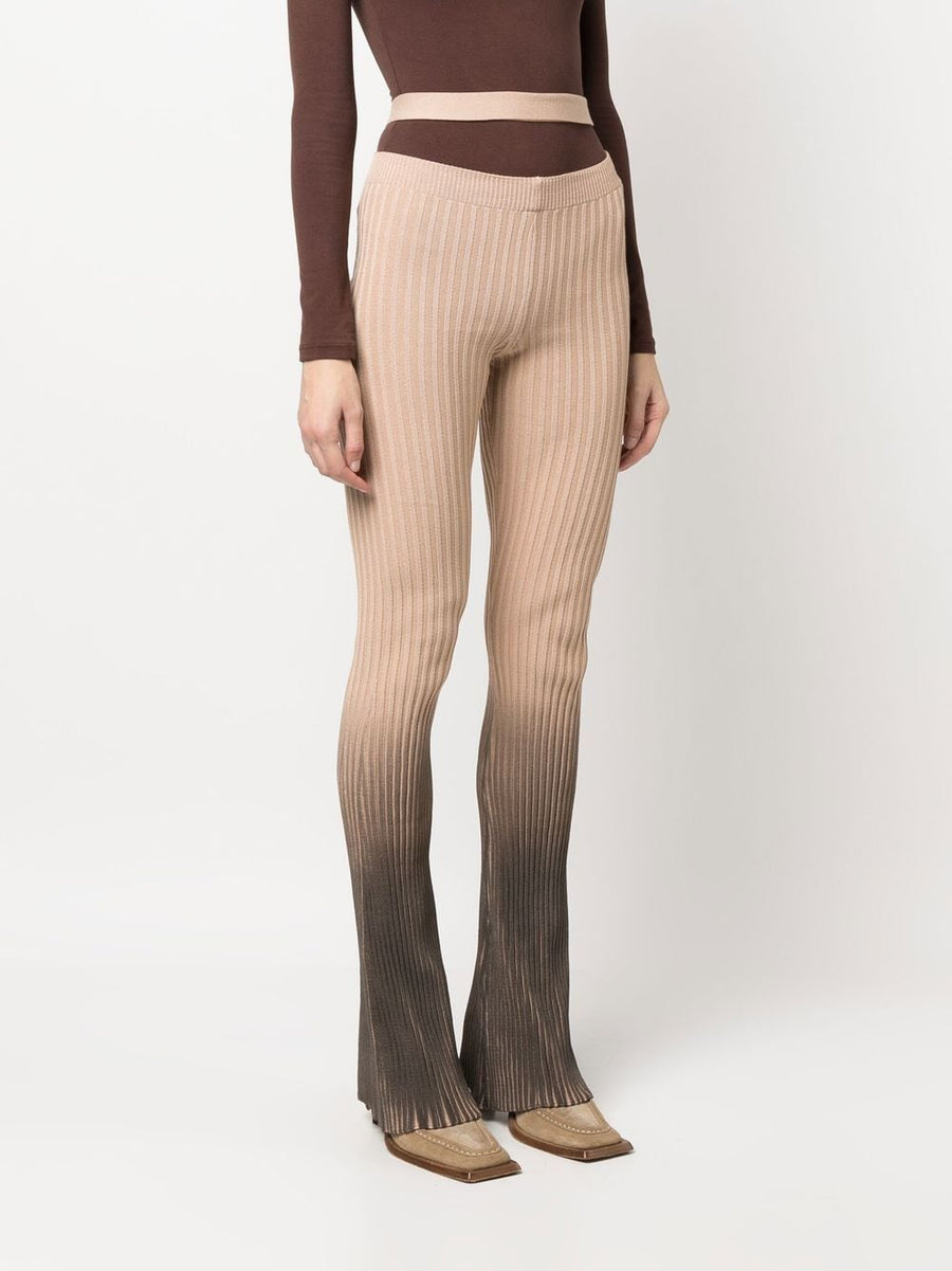 AndreAdamo Printed Cutout Trousers for Women High Waisted Ombre Flared Ribbed Luxury Tailoring