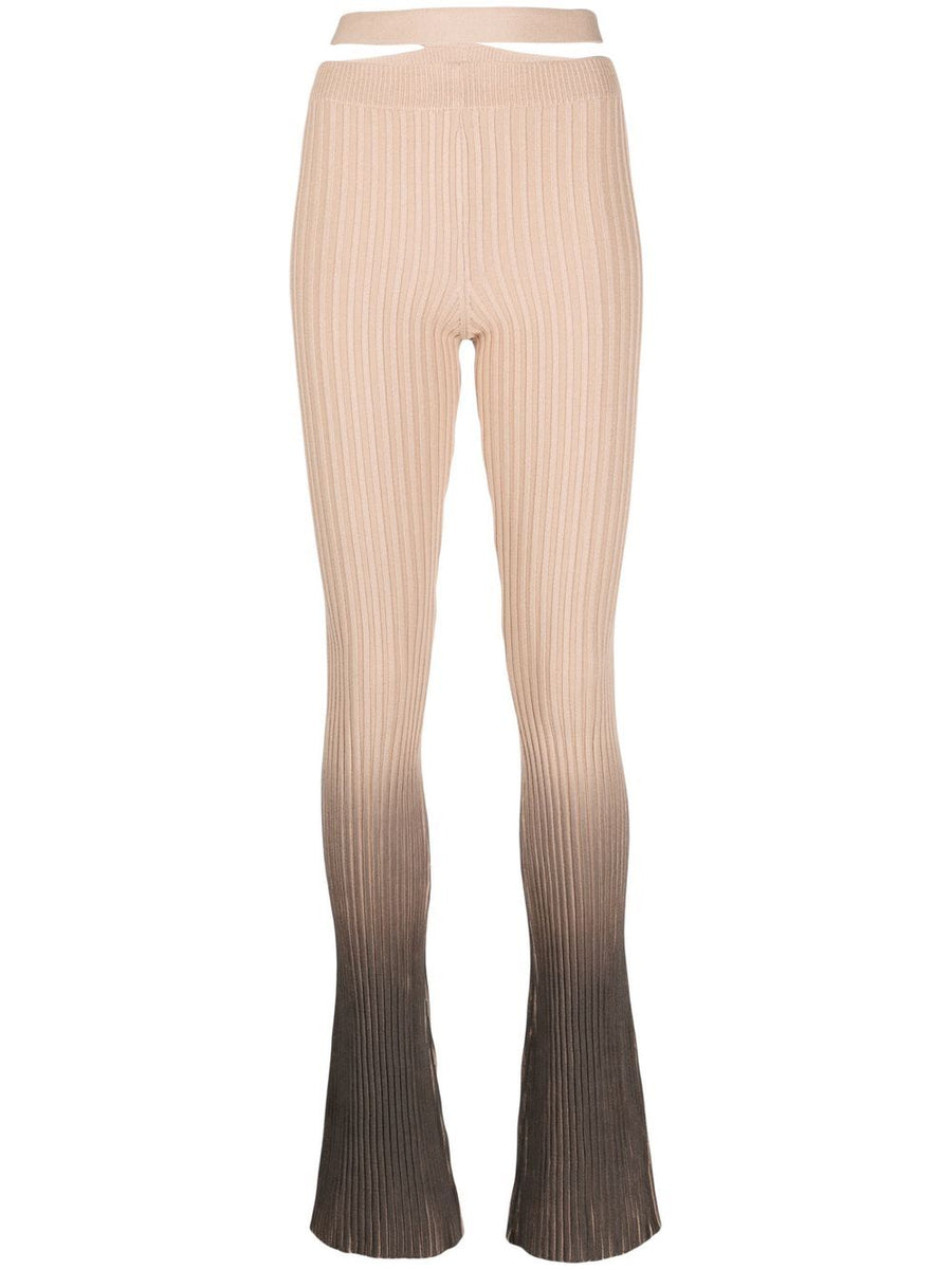 AndreAdamo Printed Cutout Trousers for Women High Waisted Ombre Flared Ribbed Luxury Tailoring