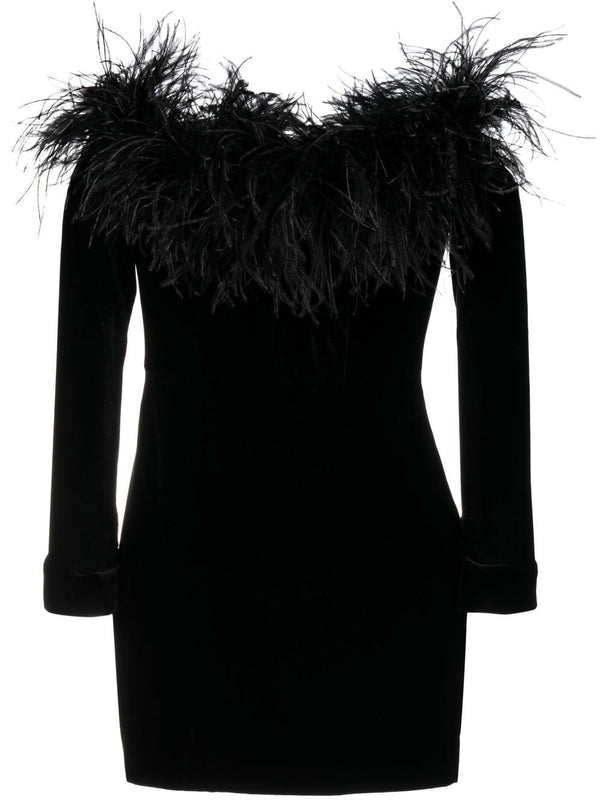 Alessandra Rich Feather detail velvet short dress