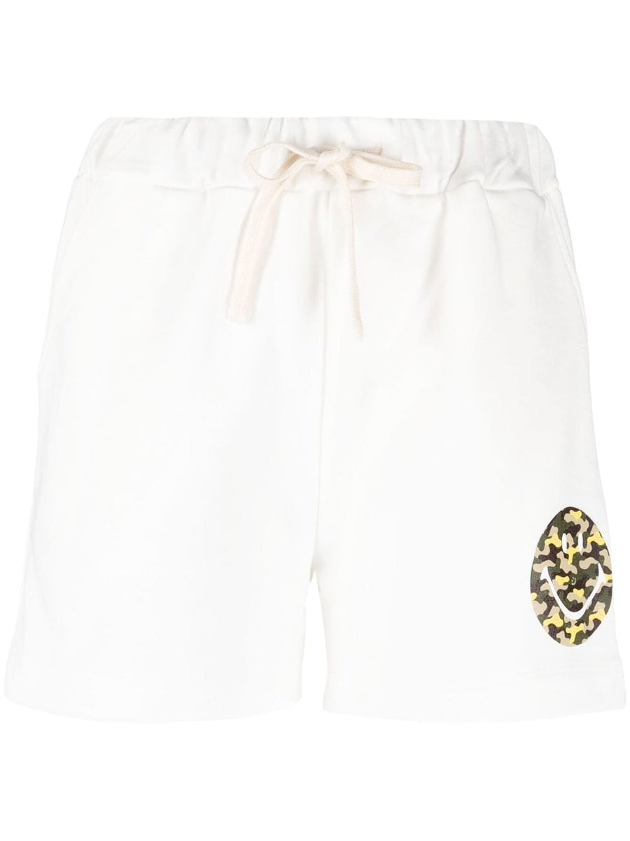 Joshua Sanders Smiley Logo Camouflage Print Cotton Shorts For Women Drawstring Above Knee Fit