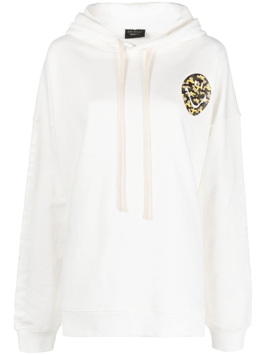 Joshua Sanders Smiley Logo Cotton Hoodie Cream White Soft Comfort Everyday Casual Streetwear For Women