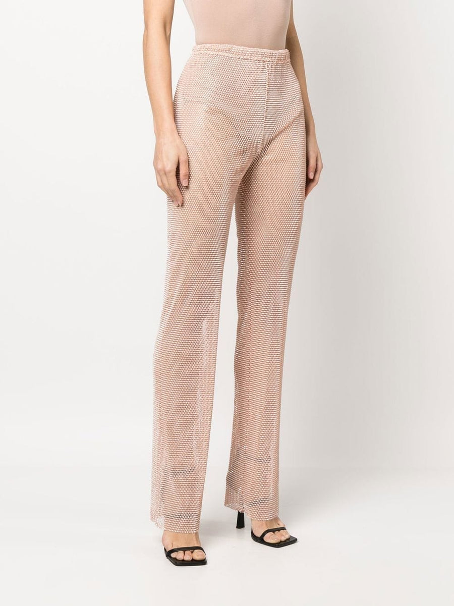 Santa Brand Sparkling Trousers Rhinestone Embellished Powder Pink High Waist Glam For Women Eveningwear