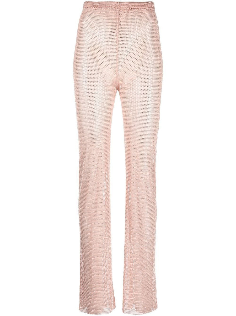 Santa Brand Sparkling Trousers Rhinestone Embellished Powder Pink High Waist Glam For Women Eveningwear