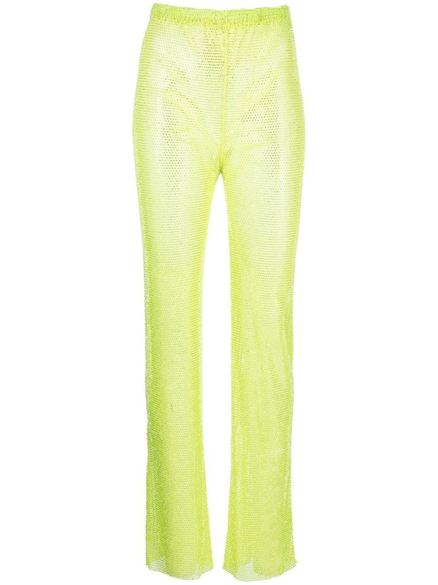 Santa Brand Sparkling Lime Green Rhinestone Trousers for Women Straight Leg High Waist Glam Party Wear