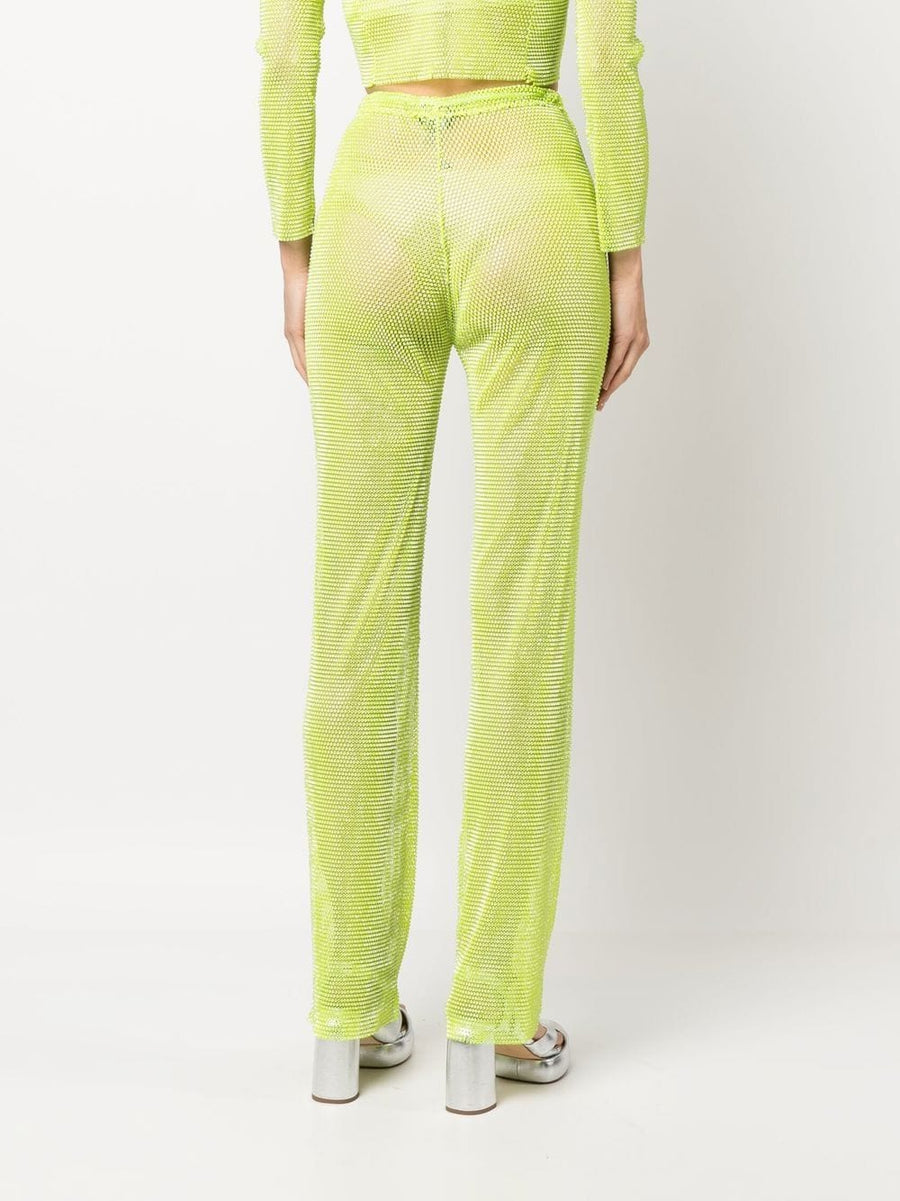 Santa Brand Sparkling Lime Green Rhinestone Trousers for Women Straight Leg High Waist Glam Party Wear