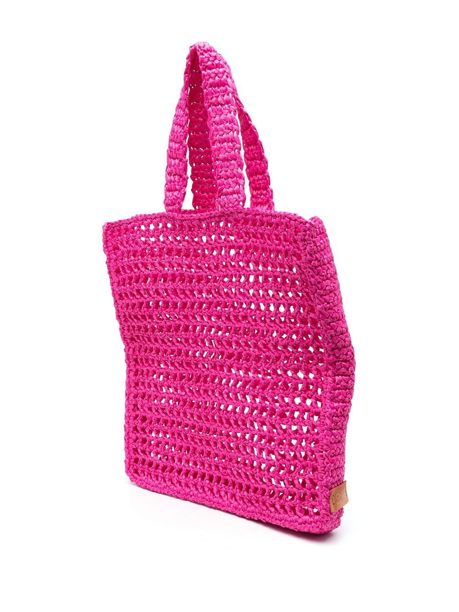 Chica Raffia Straw Handbag Lightweight Resort Tote in Fuchsia Open Knit Design for Women