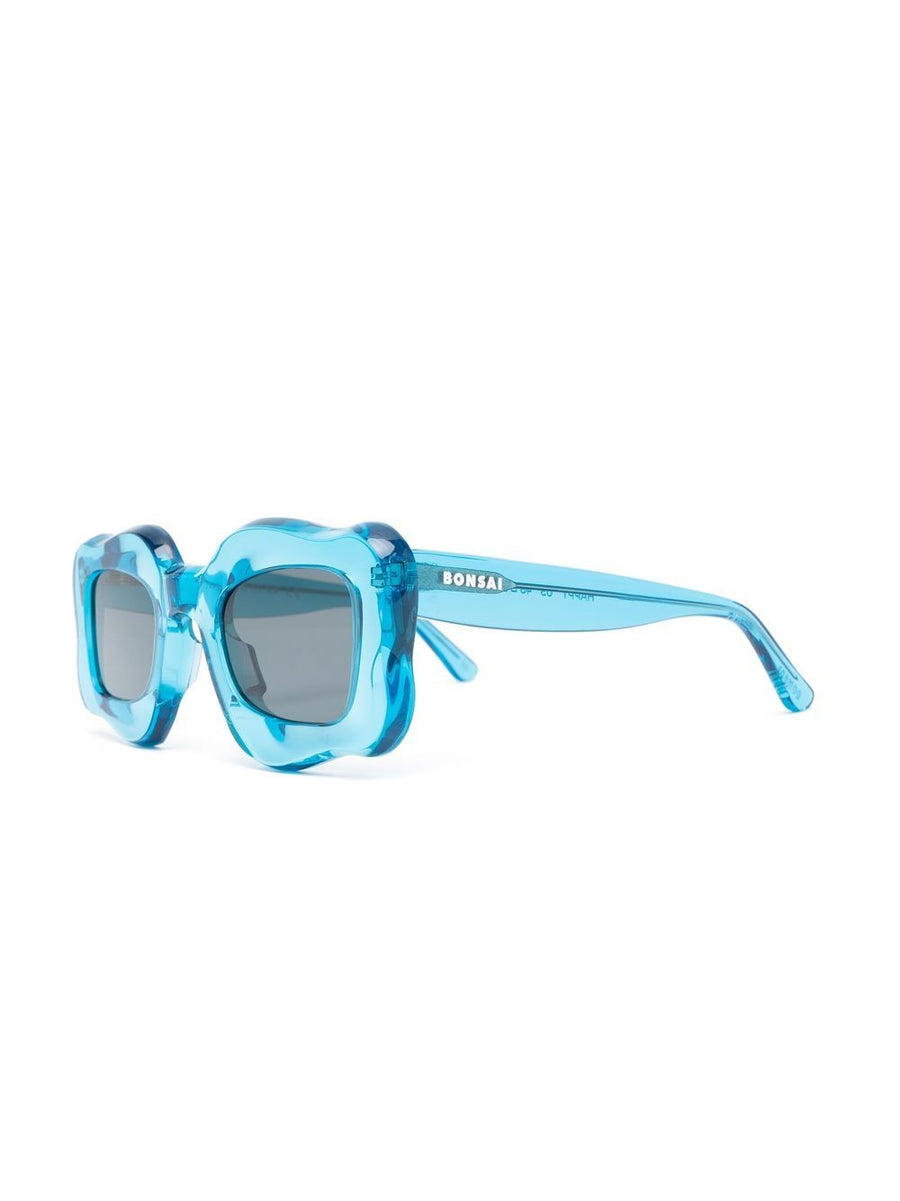 Bonsai Sunglasses Oversized Curved Frame For Men With Clear Blue Frame And Tinted Lenses