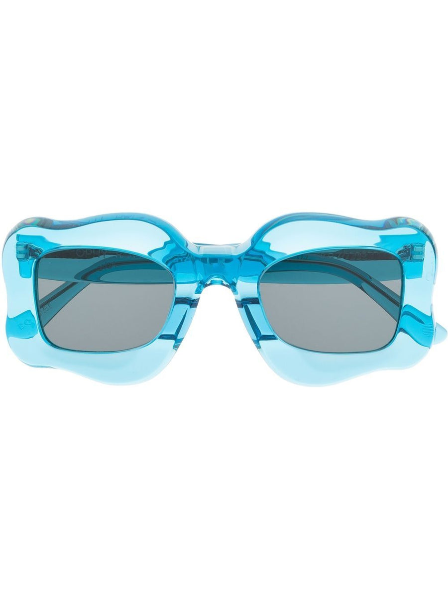 Bonsai Sunglasses Oversized Curved Frame For Men With Clear Blue Frame And Tinted Lenses