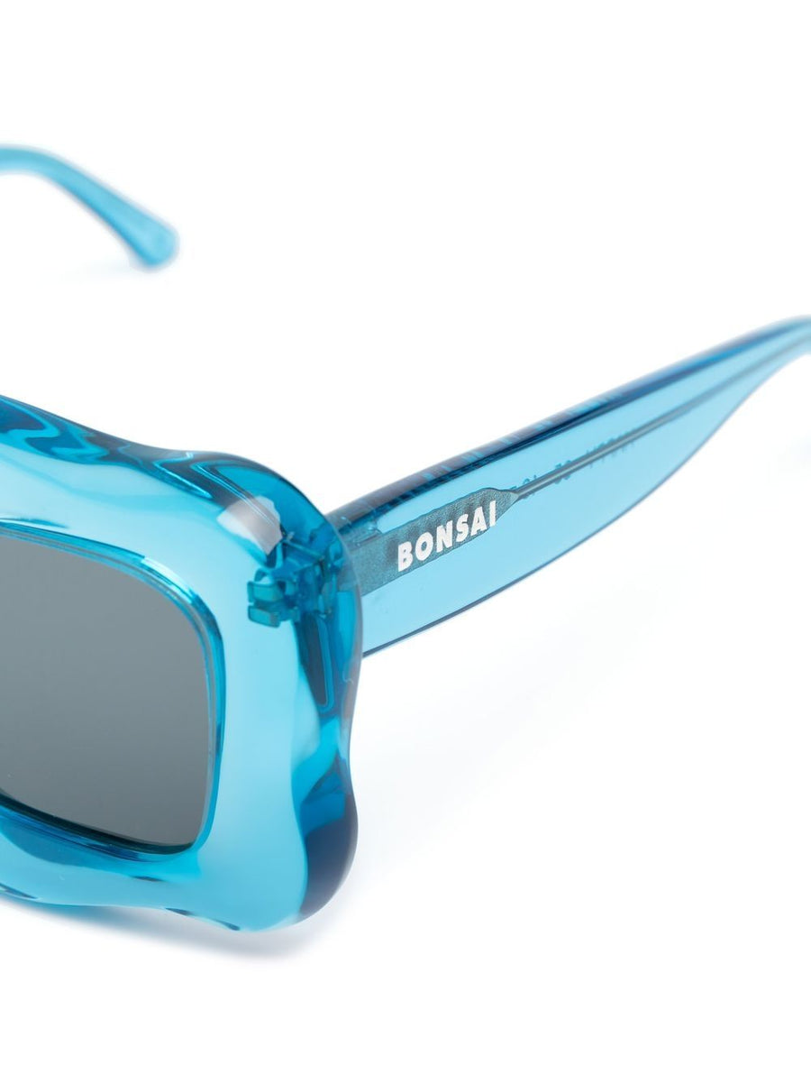 Bonsai Sunglasses Oversized Curved Frame For Men With Clear Blue Frame And Tinted Lenses