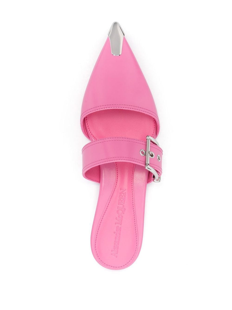 Alexander McQueen Pink Flat Mules With Metal Toe Cap Strap Detail Calf Leather For Women