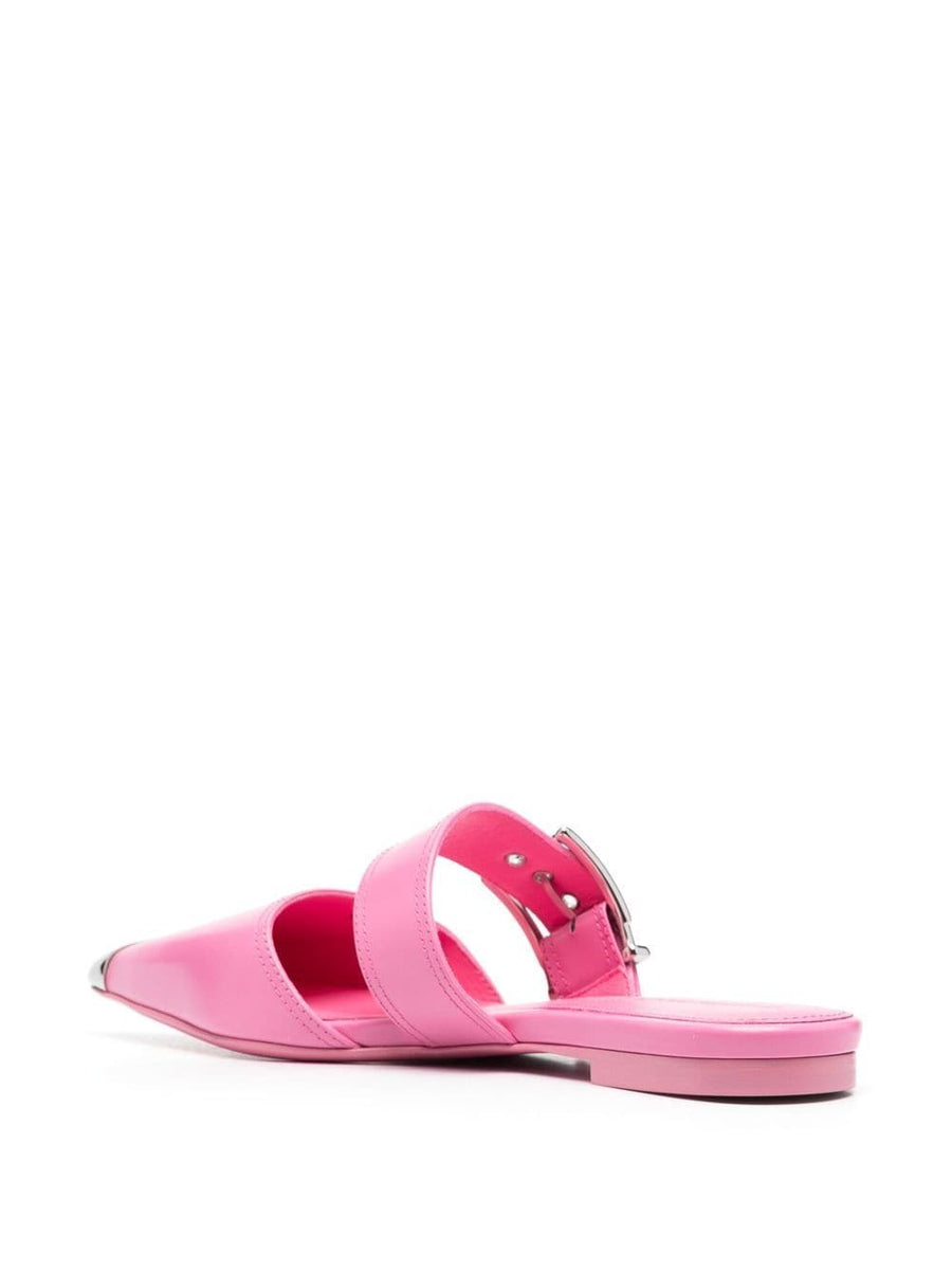 Alexander McQueen Pink Flat Mules With Metal Toe Cap Strap Detail Calf Leather For Women