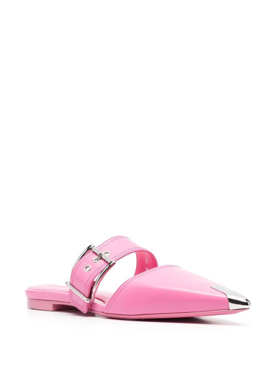 Alexander McQueen Pink Flat Mules With Metal Toe Cap Strap Detail Calf Leather For Women