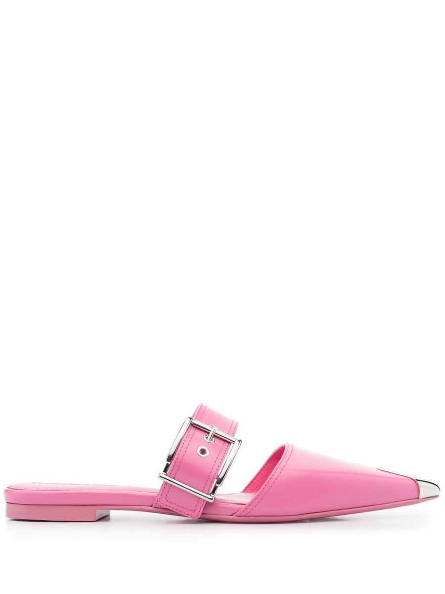 Alexander McQueen Pink Flat Mules With Metal Toe Cap Strap Detail Calf Leather For Women