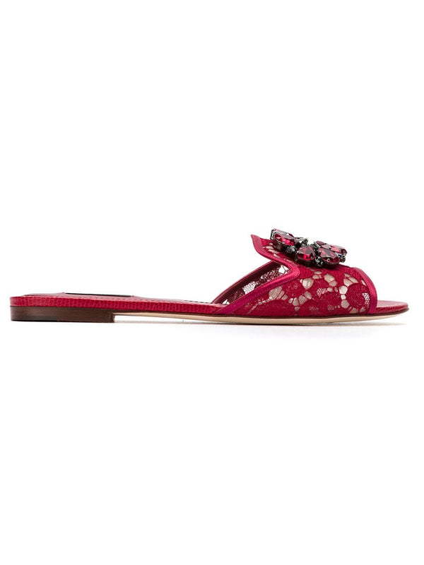 Dolce & Gabbana Rainbow Lace Sandals Crystal Embellished Open Toe Slip On Women Luxe