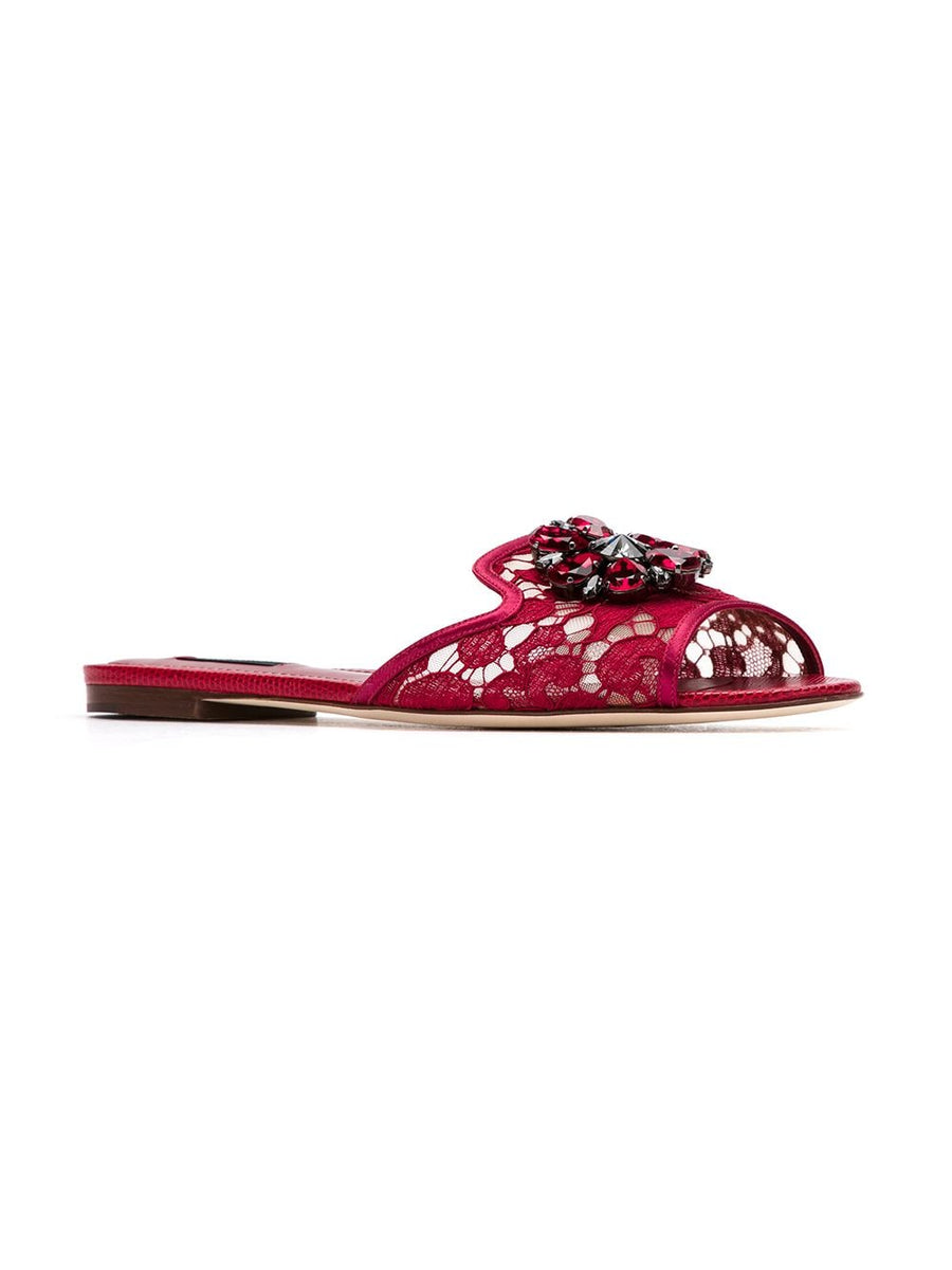 Dolce & Gabbana Rainbow Lace Sandals Crystal Embellished Open Toe Slip On Women Luxe