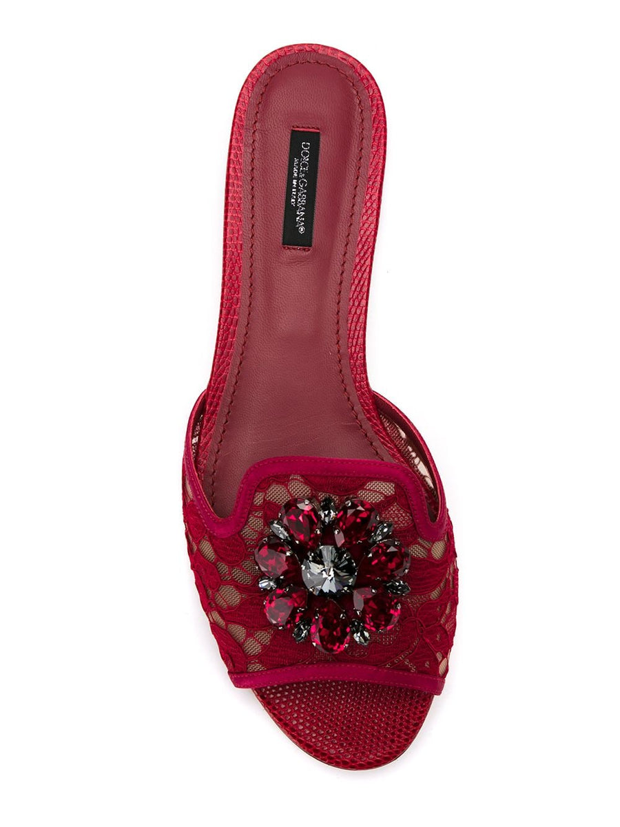 Dolce & Gabbana Rainbow Lace Sandals Crystal Embellished Open Toe Slip On Women Luxe