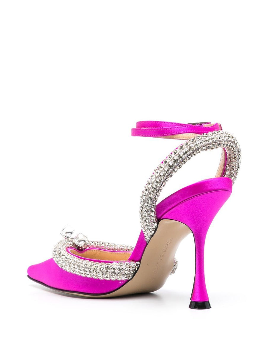 Mach And Mach Luxurious Crystal Embellished Slingback Pumps With Fuchsia Satin For Women Eveningwear
