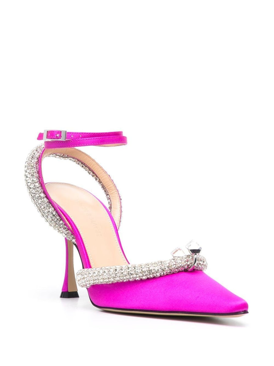 Mach And Mach Luxurious Crystal Embellished Slingback Pumps With Fuchsia Satin For Women Eveningwear